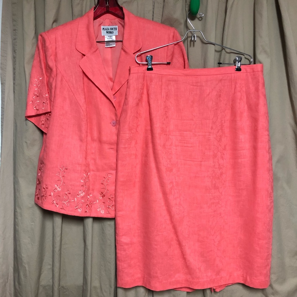 Vintage Plaza South Women 2pc Skirt Linen Suit 18W